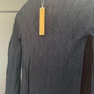 SKIMS Black Long-Sleeve Mock Neck Knit Lace Maxi Dress